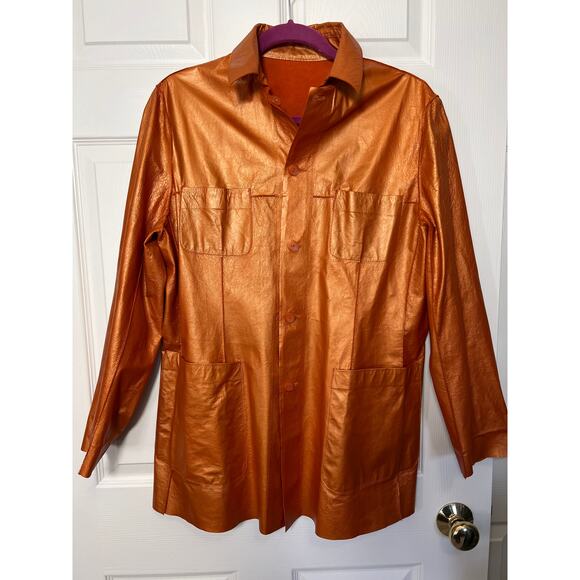 NWT Guy Fulop Leather Orange Reversible Made Italy Jacket Vacation Womens MED - Picture 1 of 7